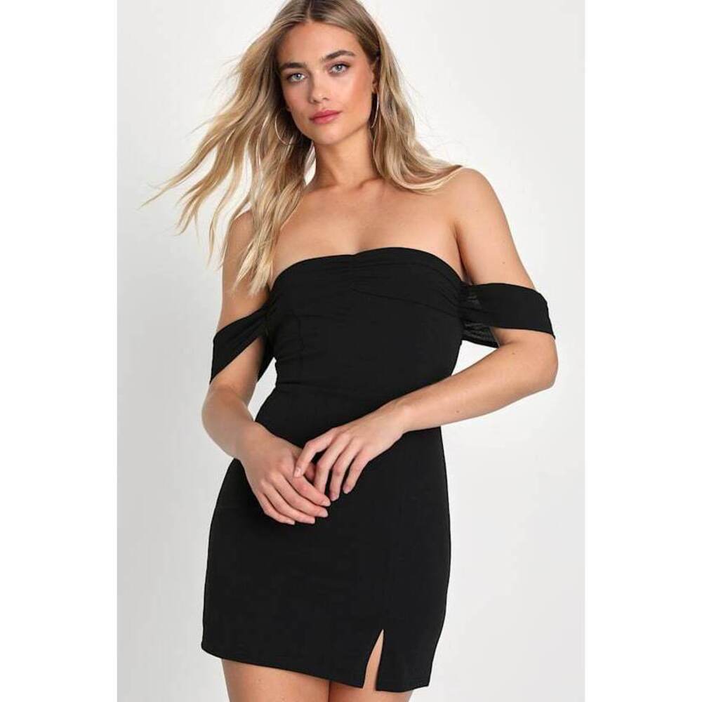 Lulus Sophisticated Vibe Black Off-the-shoulder Bodycon Mini Dress - Size S